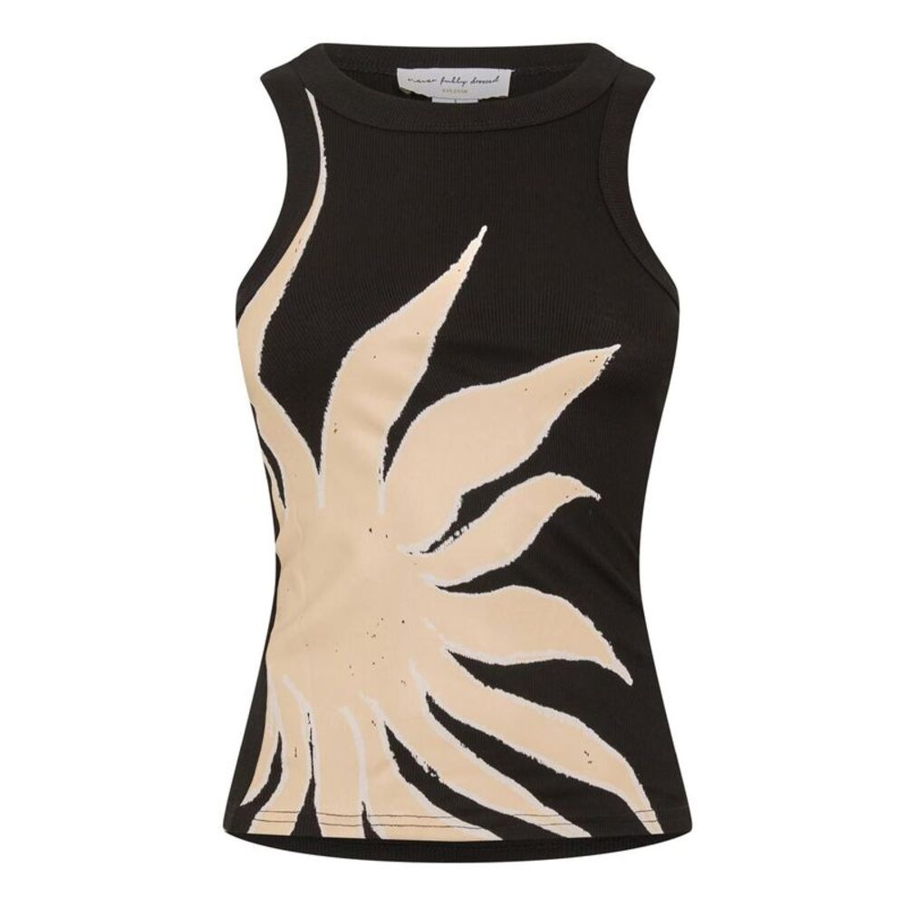 Never Fully Dressed Womens/Ladies Sunflower Ribbed Tank Top / Black
